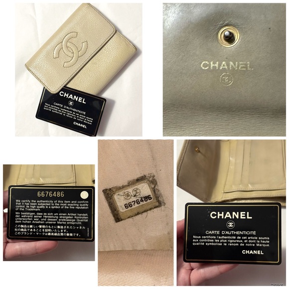AUTHENTIC CHANEL Neutral Caviar Leather Interlocking C CC Vintage Logo Wallet - Picture 10 of 16